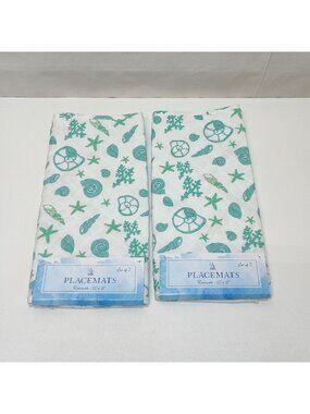 Best Brands Reversible Quilted Placemats - 4 Total Coastal Sea Shell 13"x18" NWT